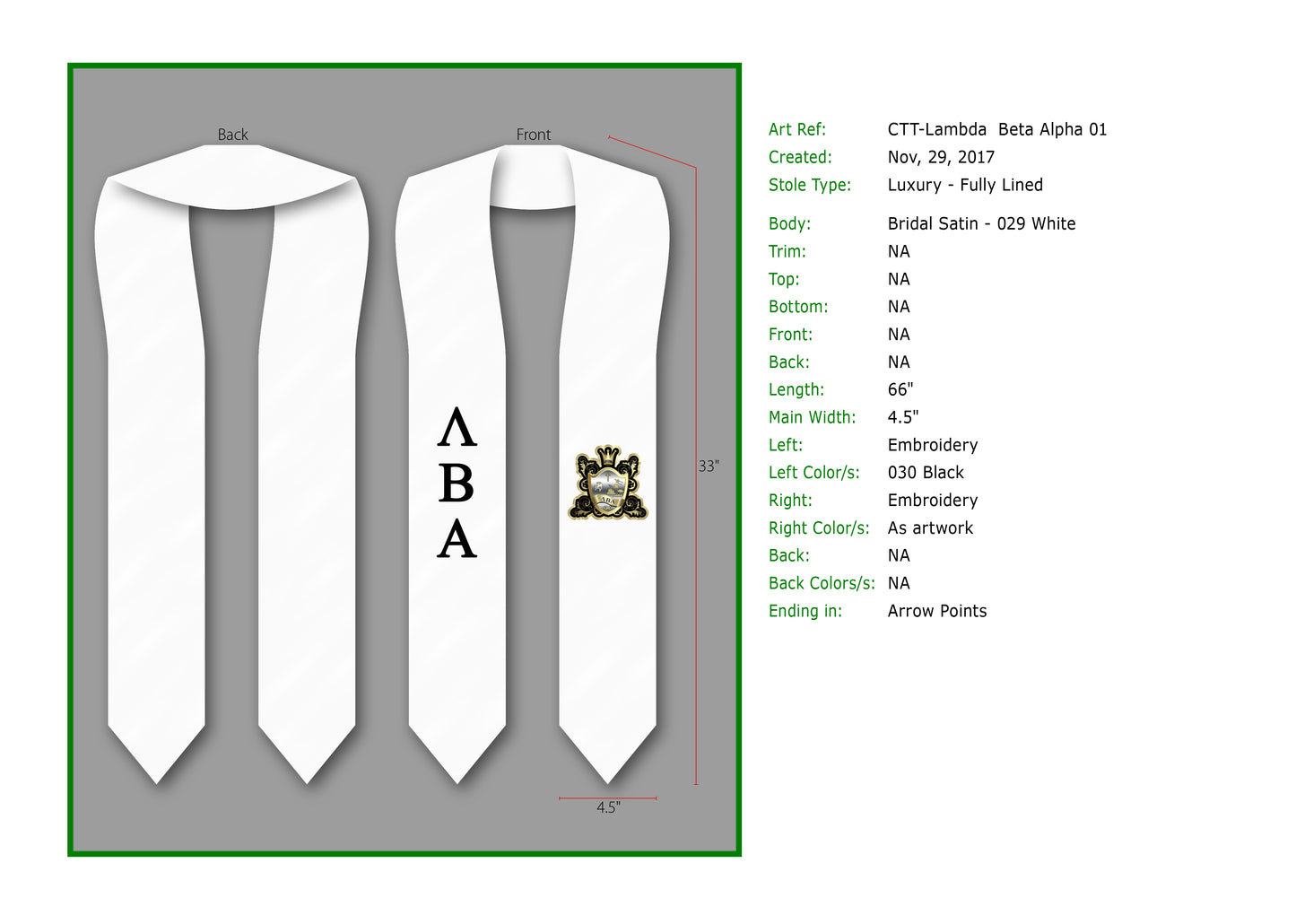 Lambda Beta Alpha 1 color stole